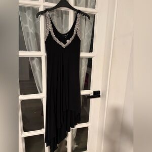 Sky Black Asymmetrical Dress with Silver Detailing